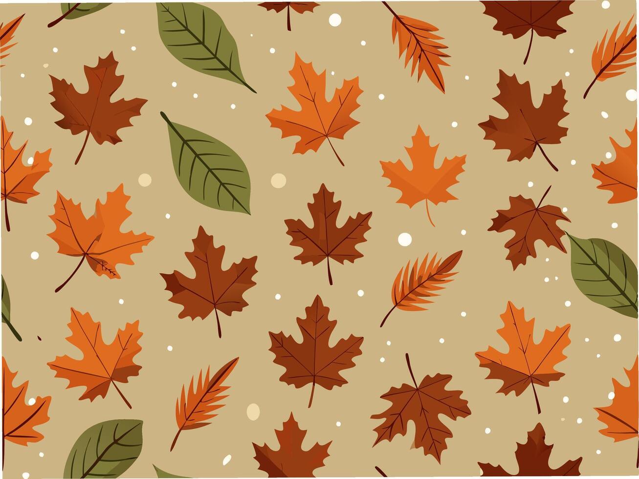 Seamless pattern of scattered oak and maple leaves autumn colors graphic design nature top view seasonal concept vector