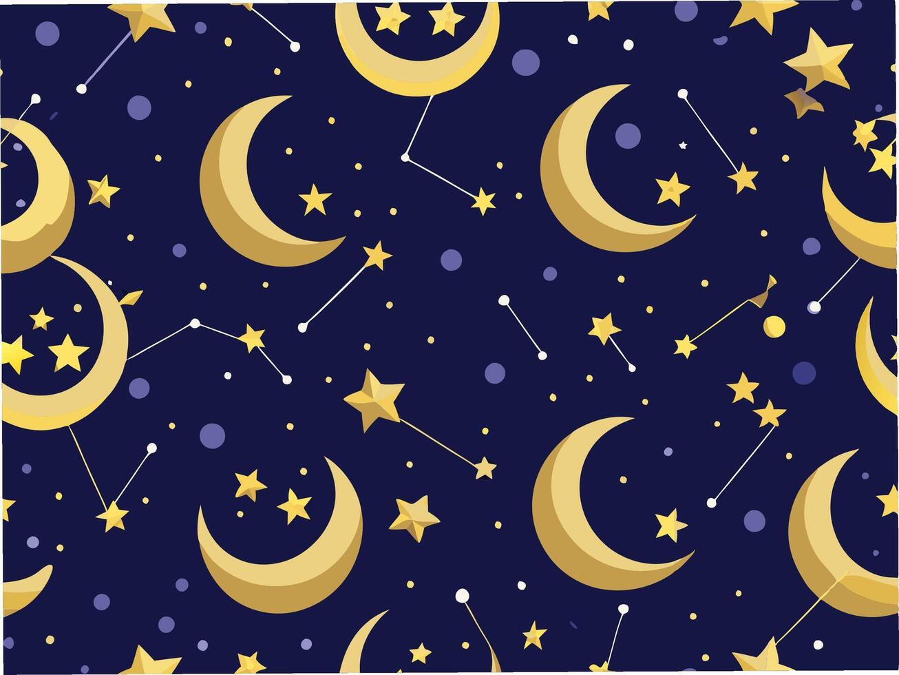Seamless pattern of crescent moons and twinkling stars night sky digital art cosmic imagery aesthetic view dreamy concept vector