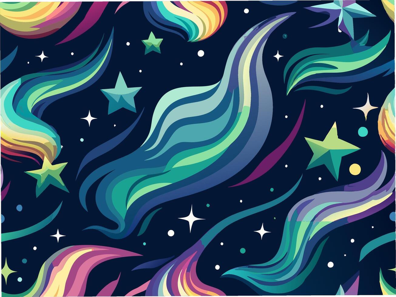 Seamless pattern of ethereal auroras weaving through the night sky graphic design cosmic environment vector