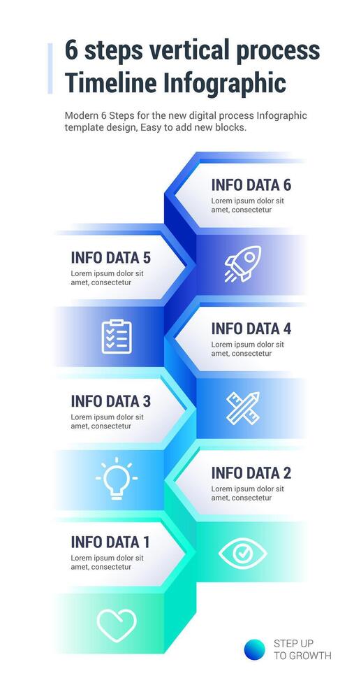 6 steps vertical process Timeline Infographic vector