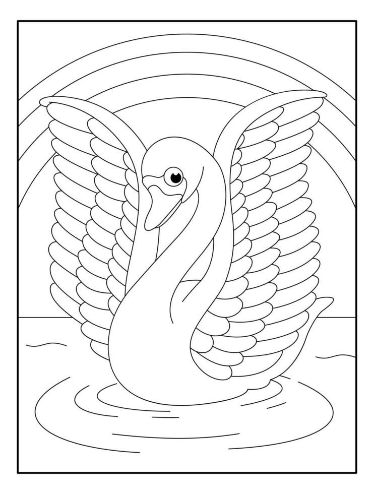 Cute Swan with rainbow coloring page illustrations vector