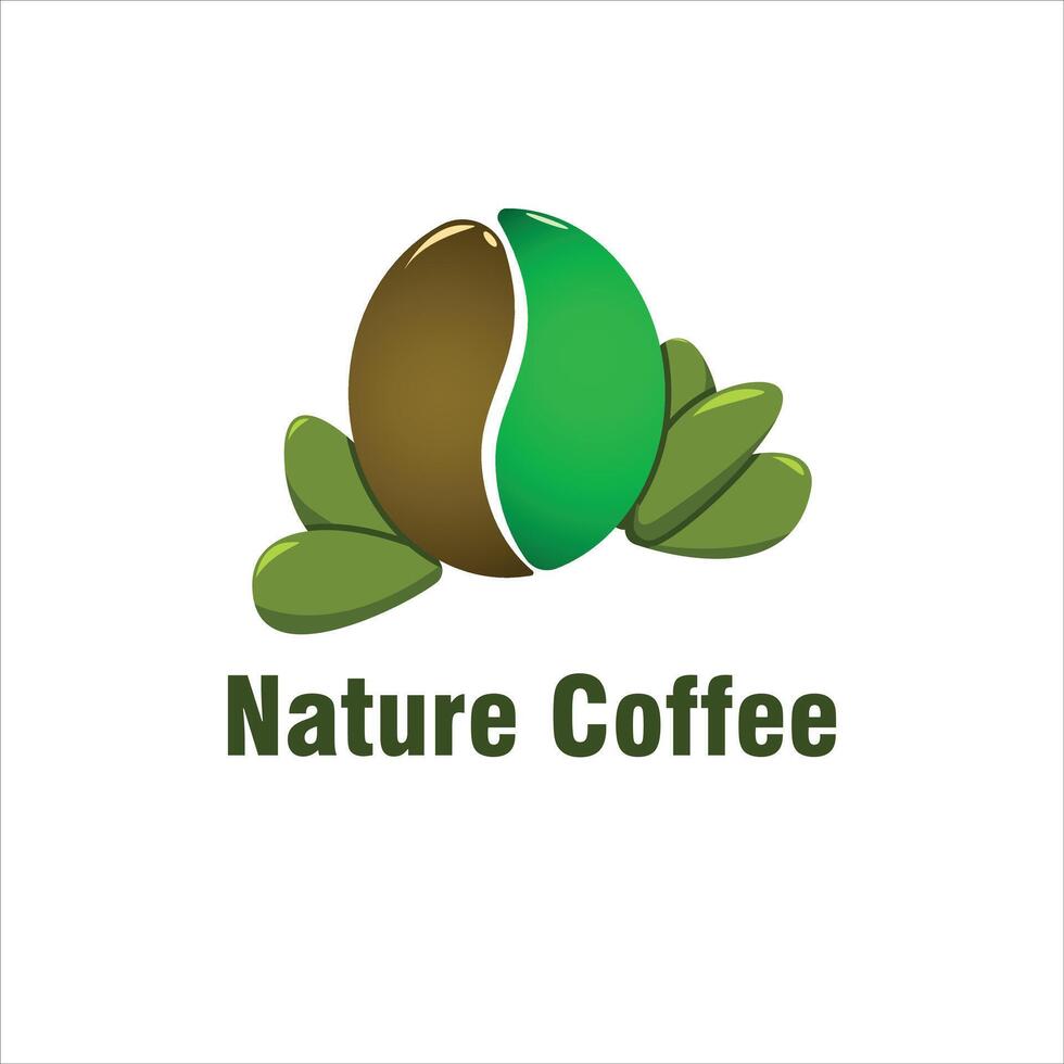 Coffee Nature Logo Design one coffee bean and few leaves vector