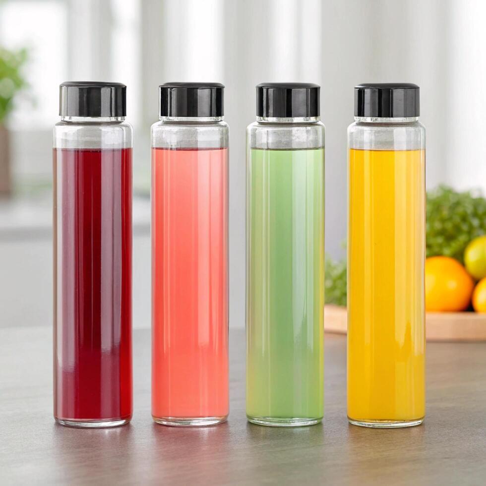 Refreshing beverage varieties modern kitchen drink photography bright environment close-up view vibrant colors photo