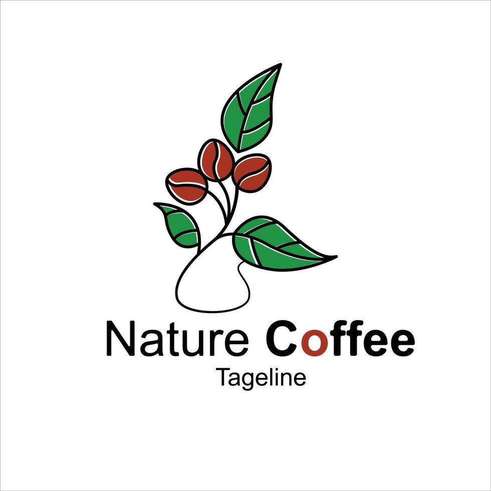 Coffee Nature Logo Design three coffee beans and a plant with three leaves vector
