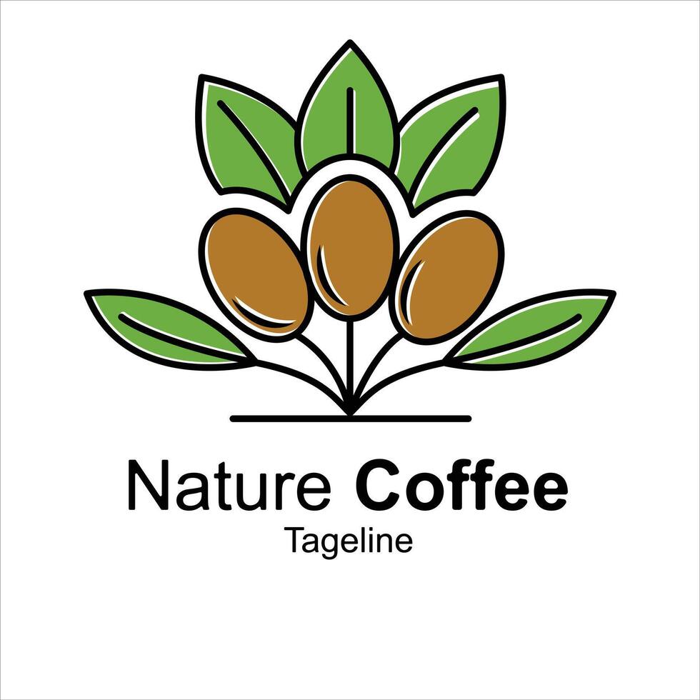 Coffee Nature Logo Design three coffee beans with crown leaves vector