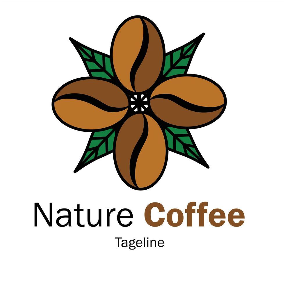 Coffee Nature Logo Design coffee beans and leaves form stars vector