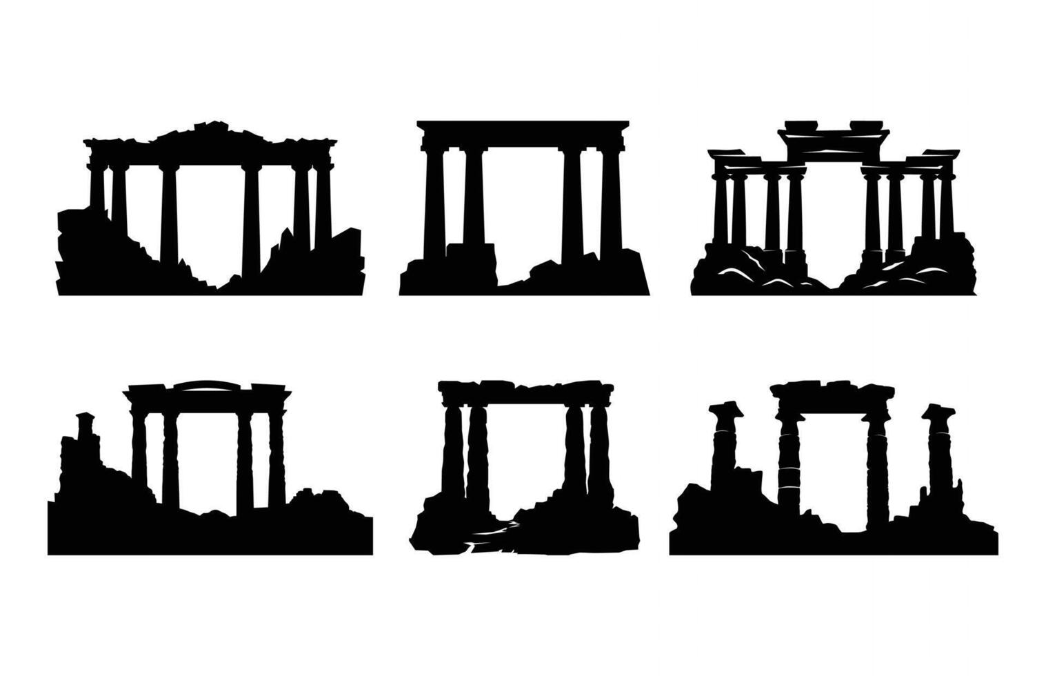 Ancient Ruins Silhouette Clipart Set vector