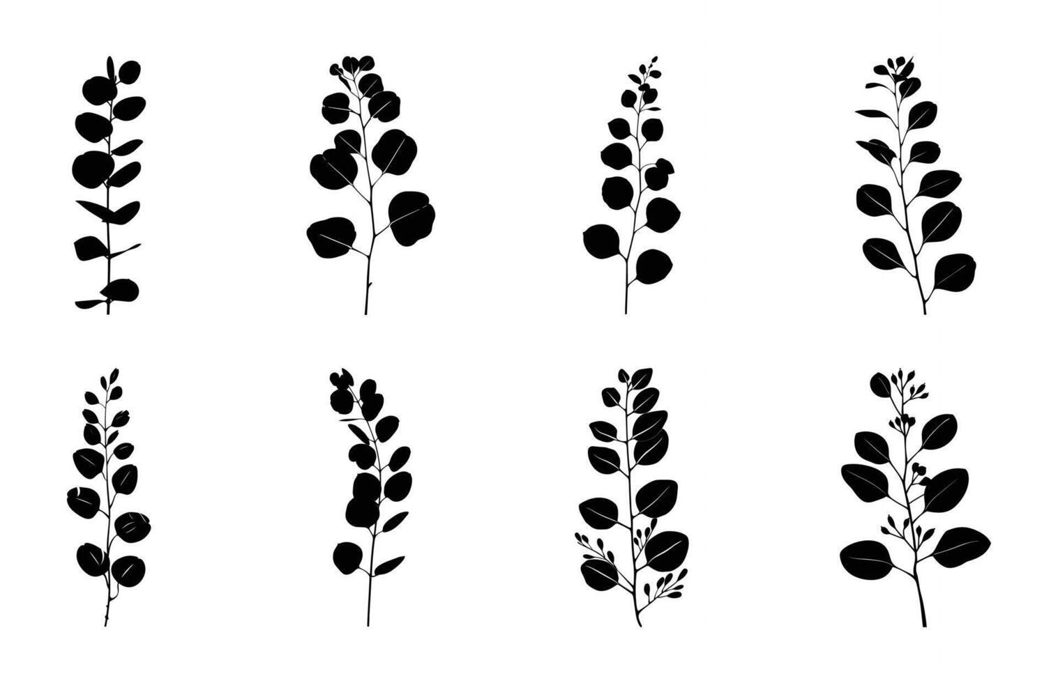 Eucalyptus leaf Silhouette Clipart Bundle vector