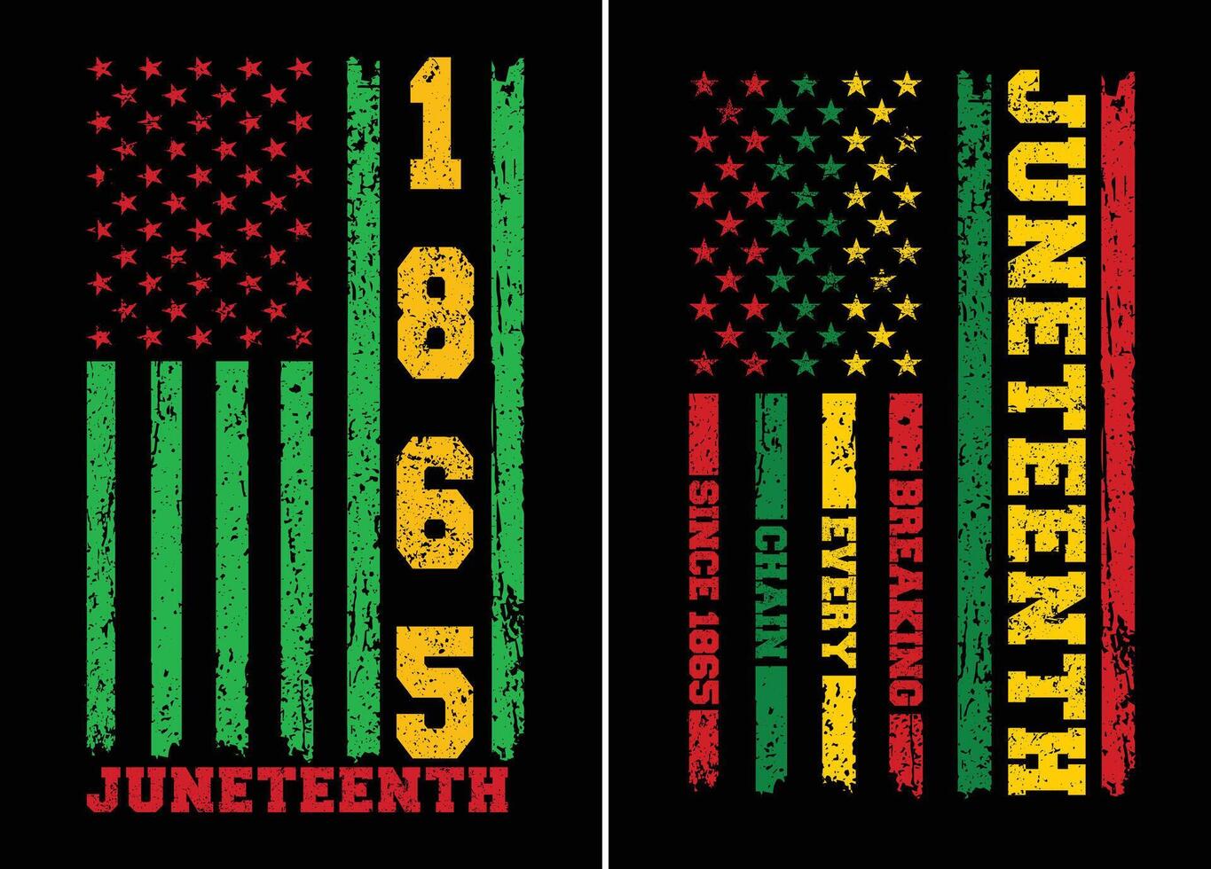 Distressed 1865 Juneteenth Flag in Pan African Colors. Distressed Juneteenth Flag with Breaking Every Chain Since 1865 vector