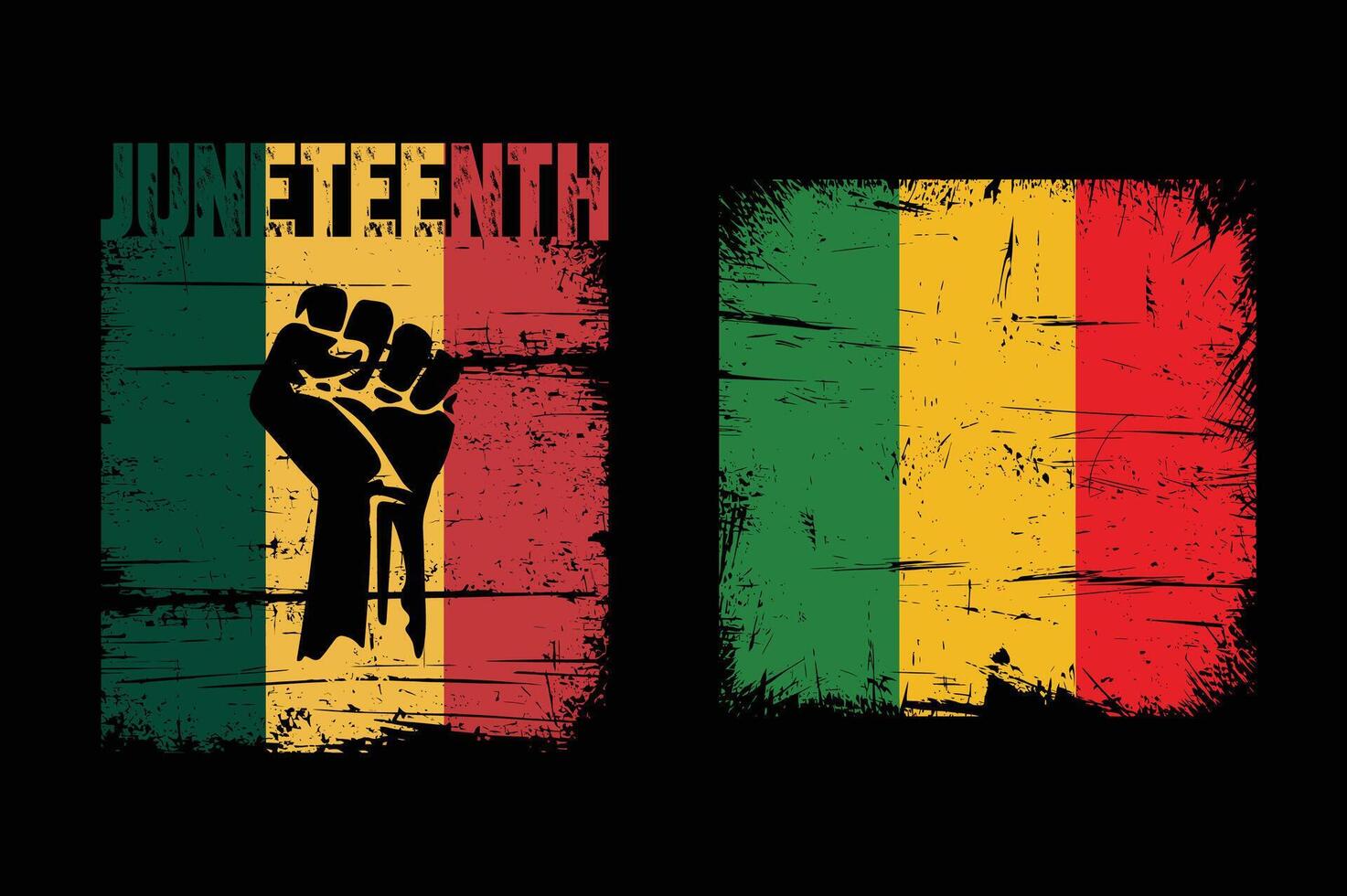 Juneteenth Freedom Fist with Pan, African Colors, Grunge Style, Distressed Pan, African Flag, Red, Yellow, Green Grunge Texture vector