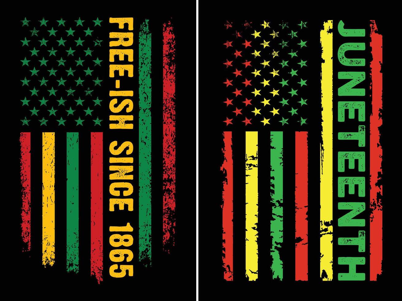 Distressed Pan-African Juneteenth Flag with Free-ish Since 1865. Distressed Pan-African Juneteenth Flag with Bold Vertical Typography vector