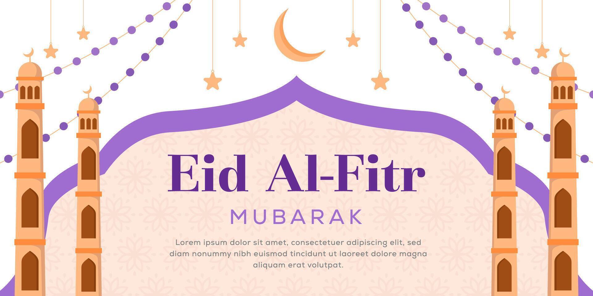 eid al fitr mubarak horizontal banner illustration in flat design vector