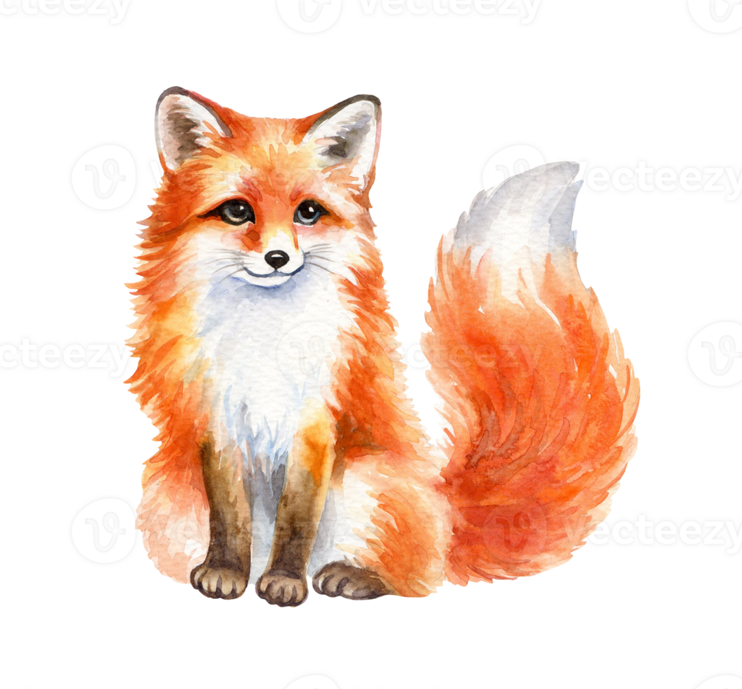 Watercolor illustration of a red fox png