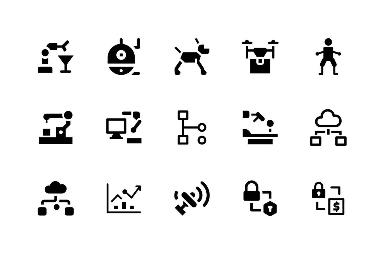 Smart AI icons for artificial intelligence and computing vector