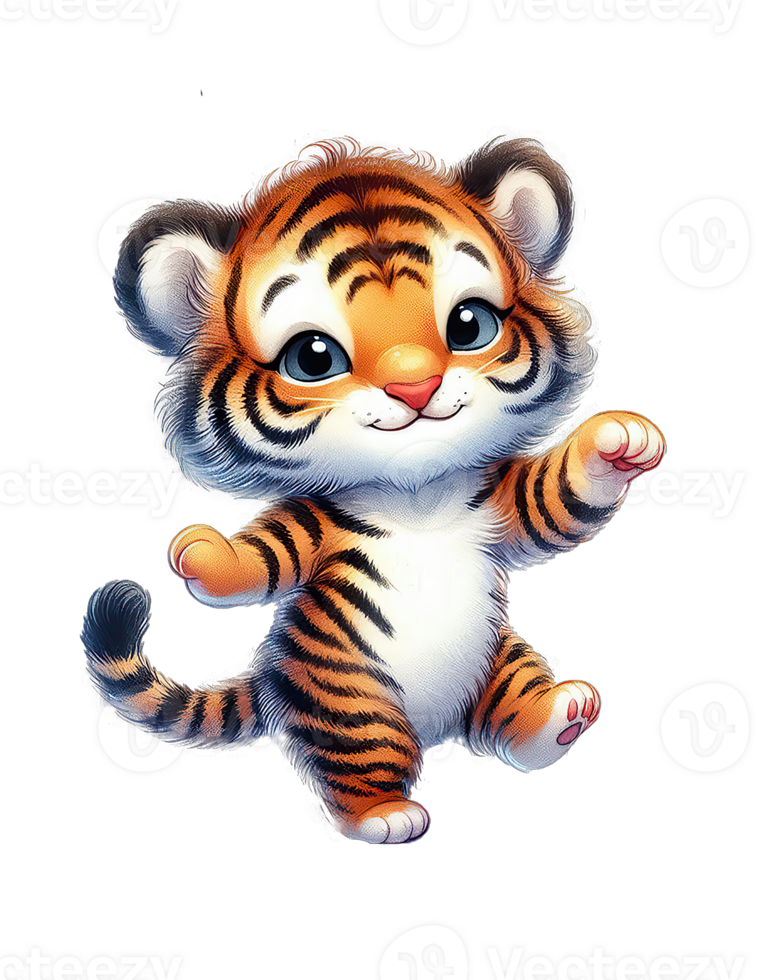 A cartoon tiger with big eyes and a big smile png