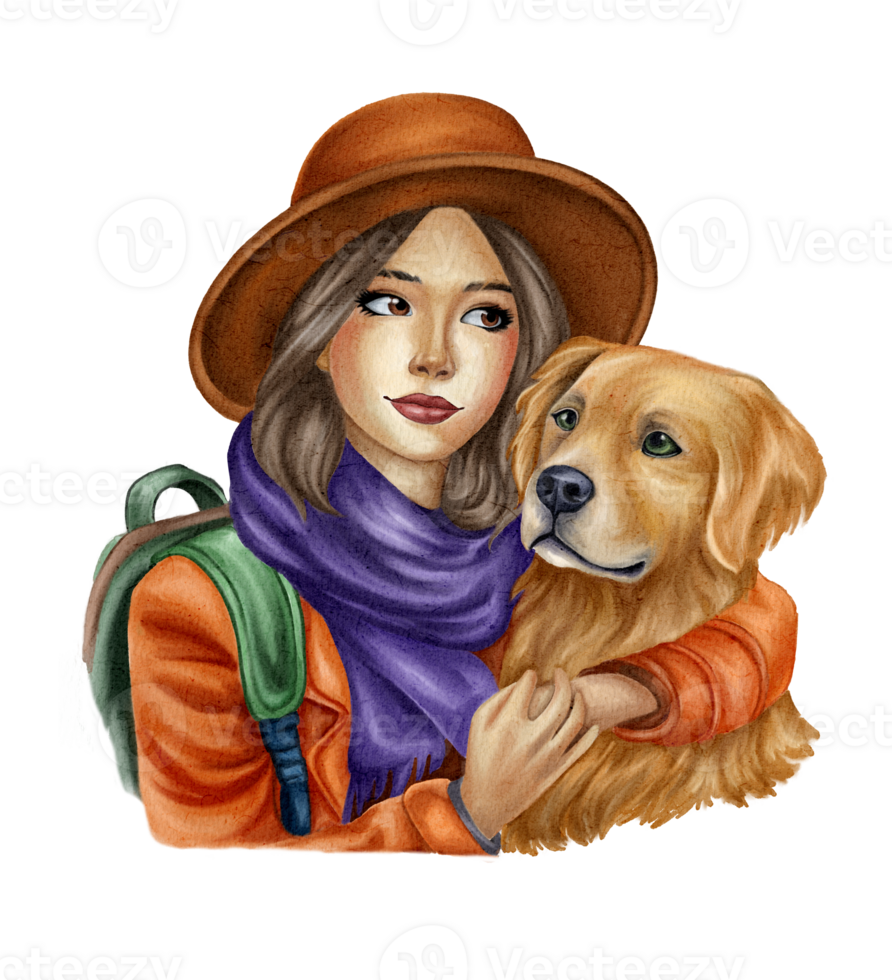 A woman with a dog and a hat png