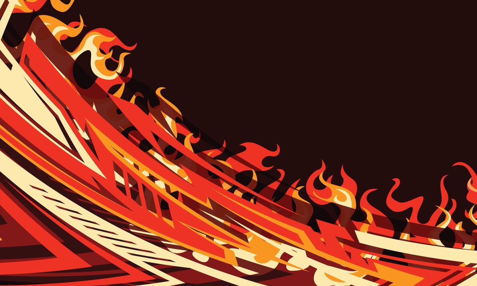 Racing background car wrap sticker geometric lines with burning fire vector