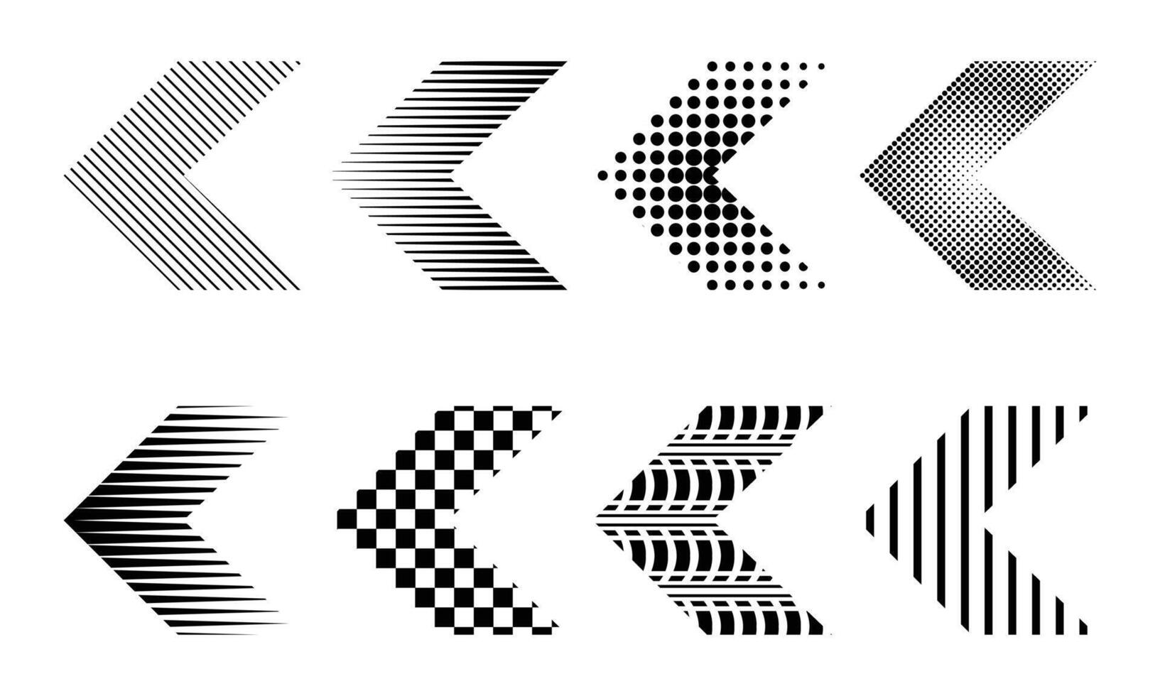Collection of arrow signs in dot and line patterns vector
