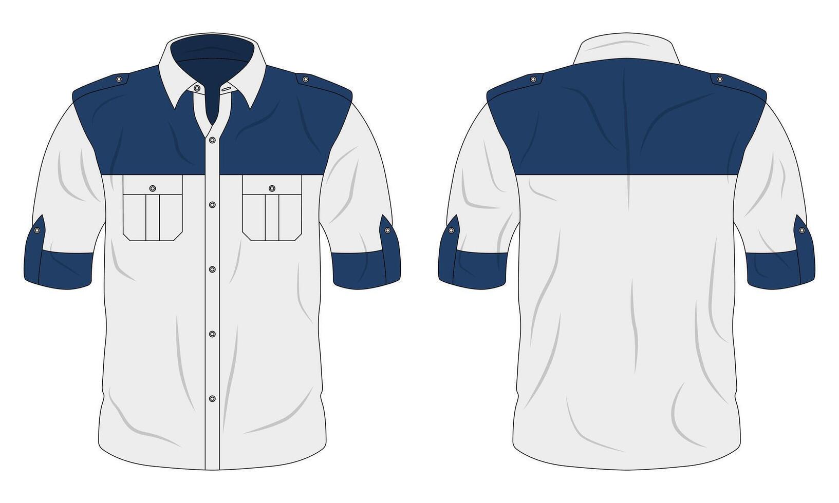 White and blue button down work shirt mockup vector