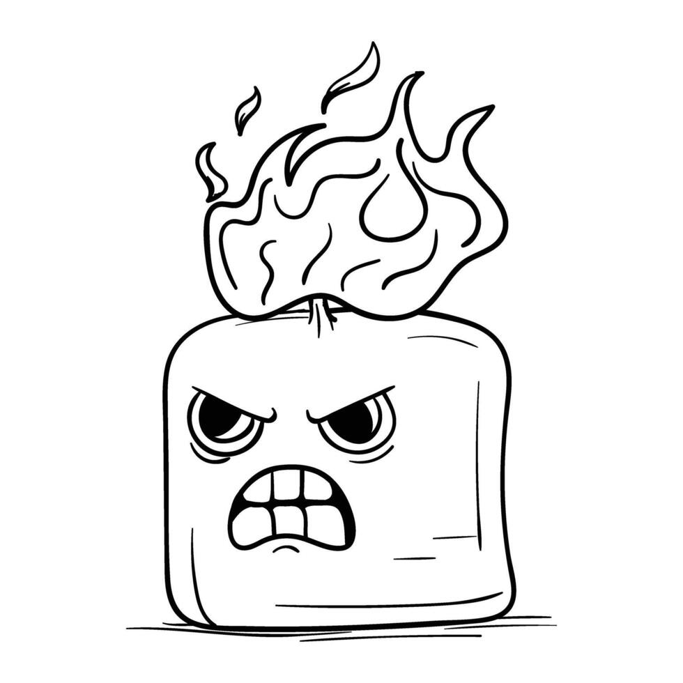 a cartoon fire marshmallow with angry eyes vector
