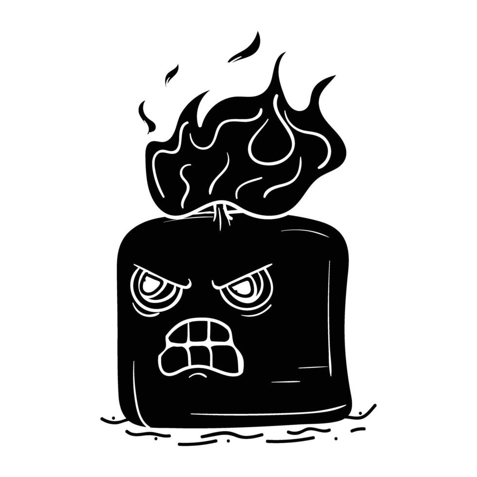 a black and white drawing of a fire burning in a bag vector