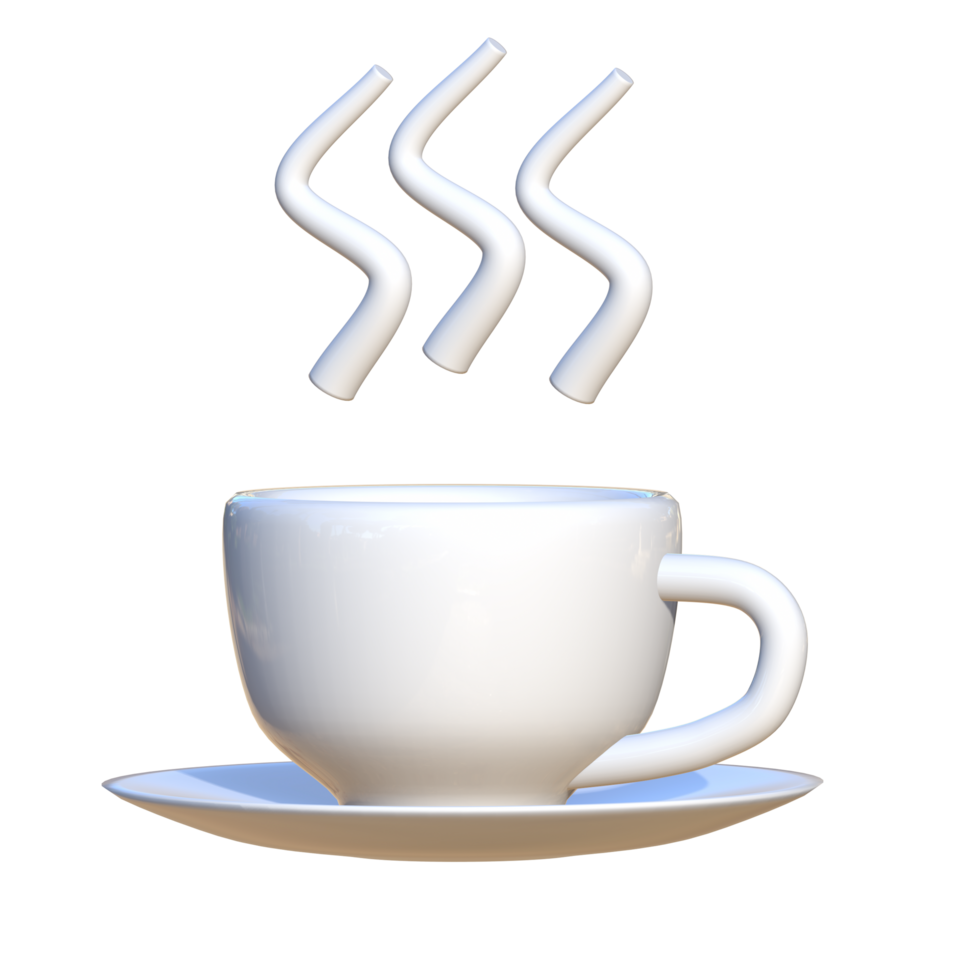 Illustration of 3D icons of a white cup with a steam sign above it. This icon is suitable for media presentations and promotions in the culinary field png