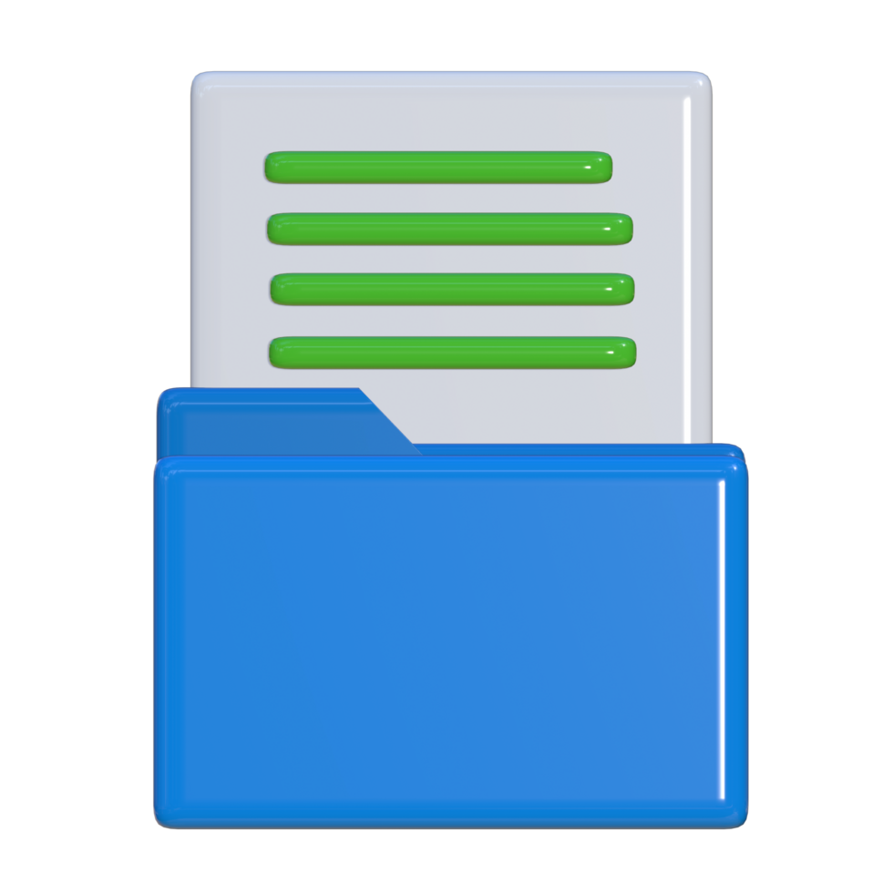 3D icon of a folder containing documents. Suitable for business presentations and corporate assets png
