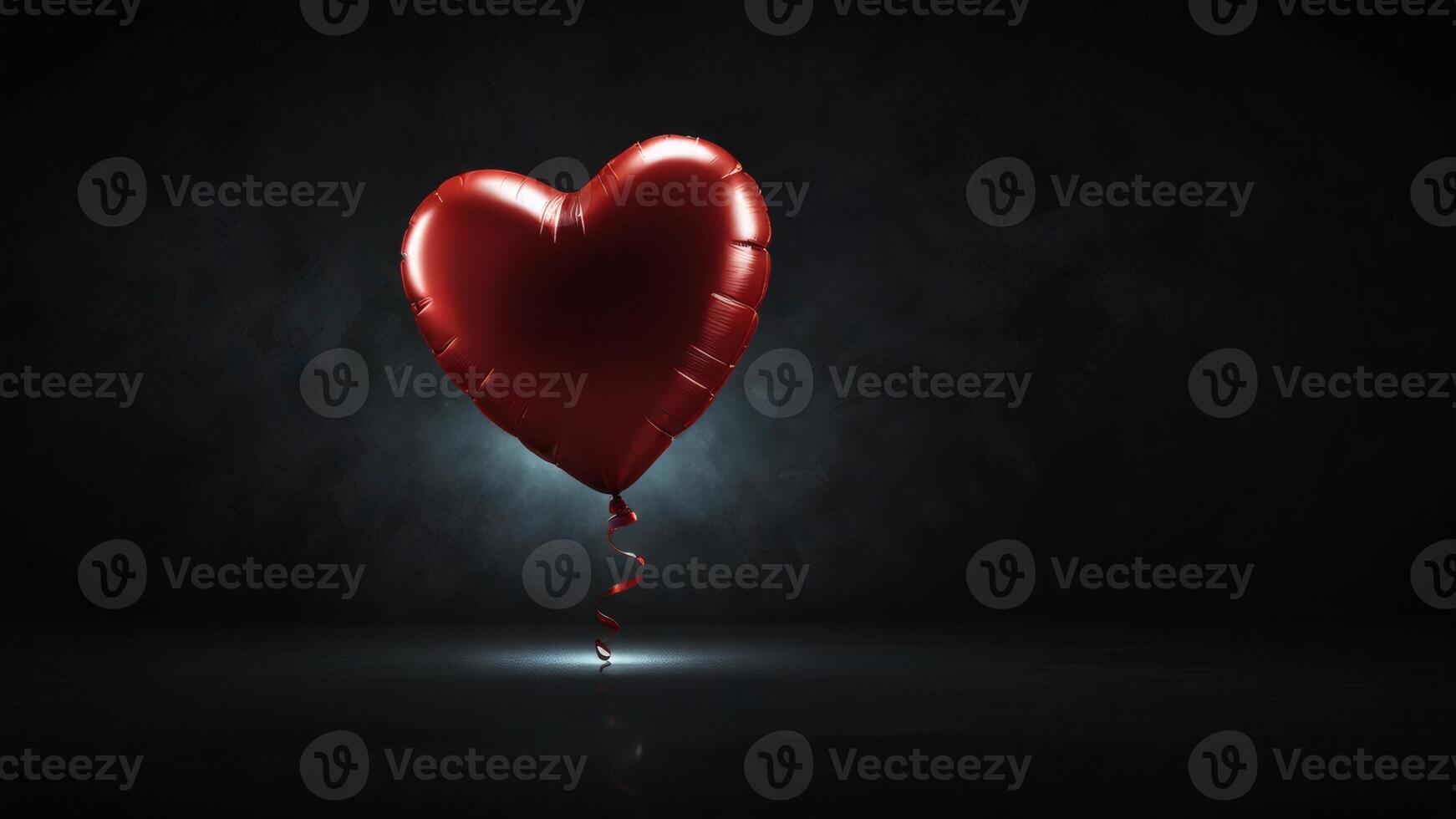 Shiny Red Heart-Shaped Balloon Floating Elegantly Against a Moody Dark Background with Subtle Lighting photo