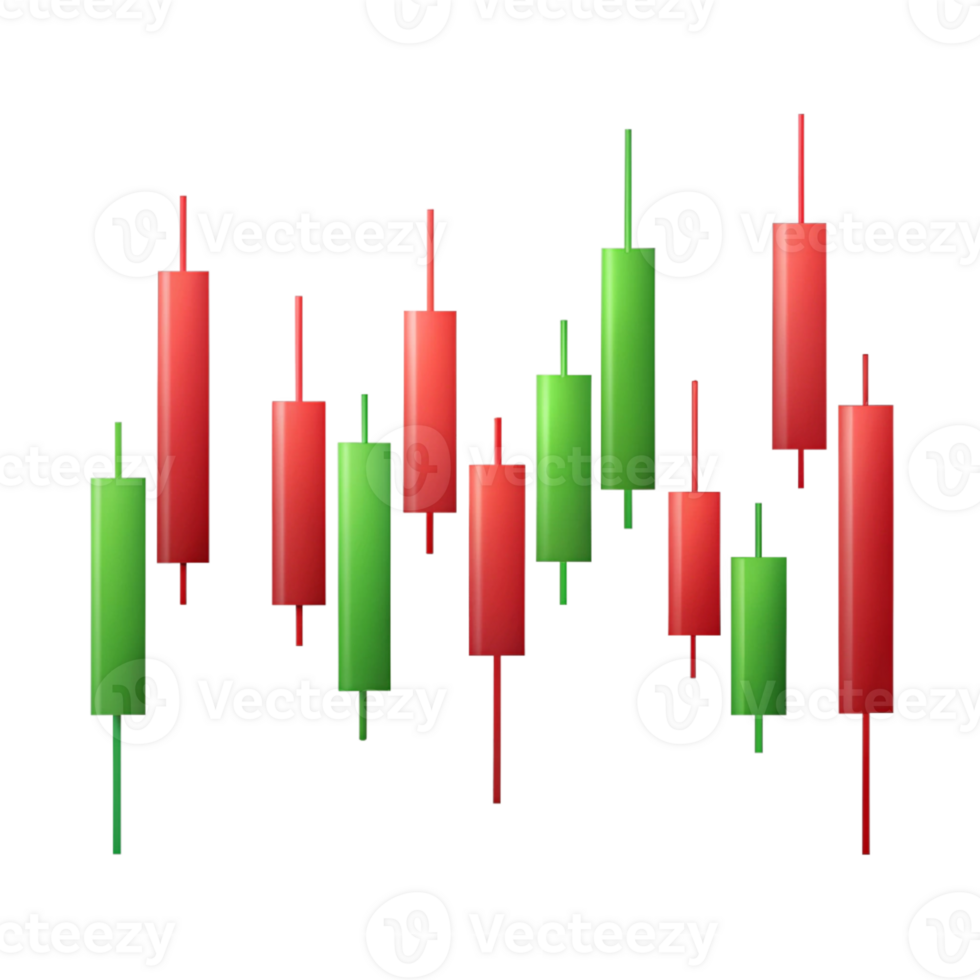 Trading red and green Candle Stick Graph isolated on transparent background png