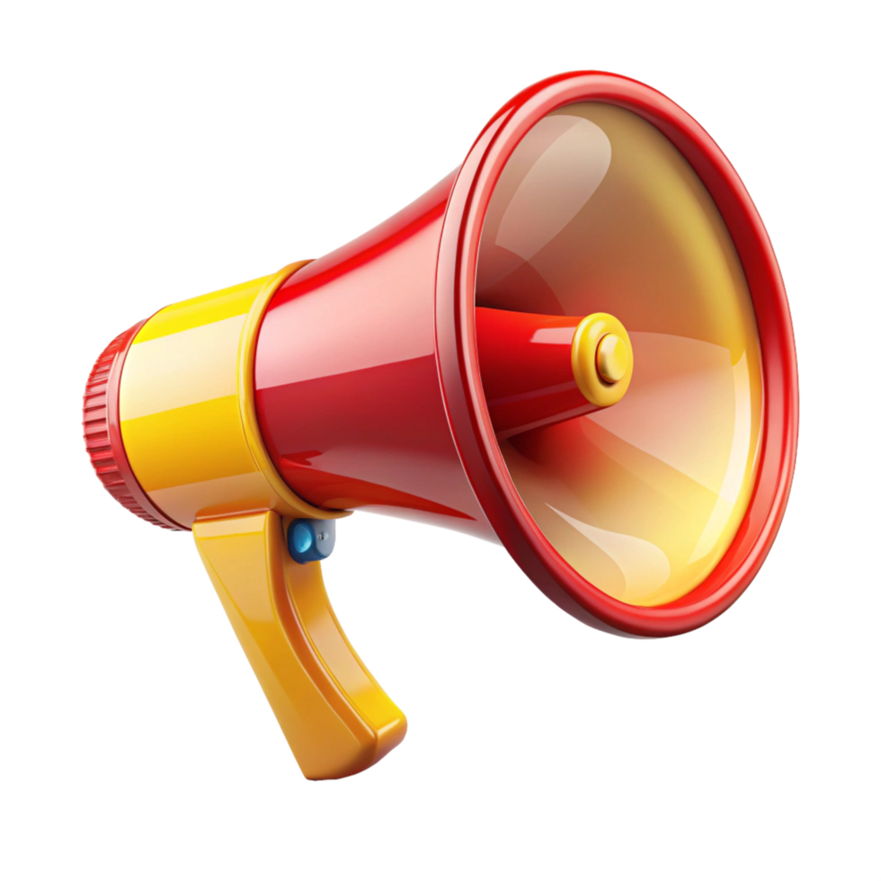 Red and Yellow Megaphone 3d icon isolated on transparent background png