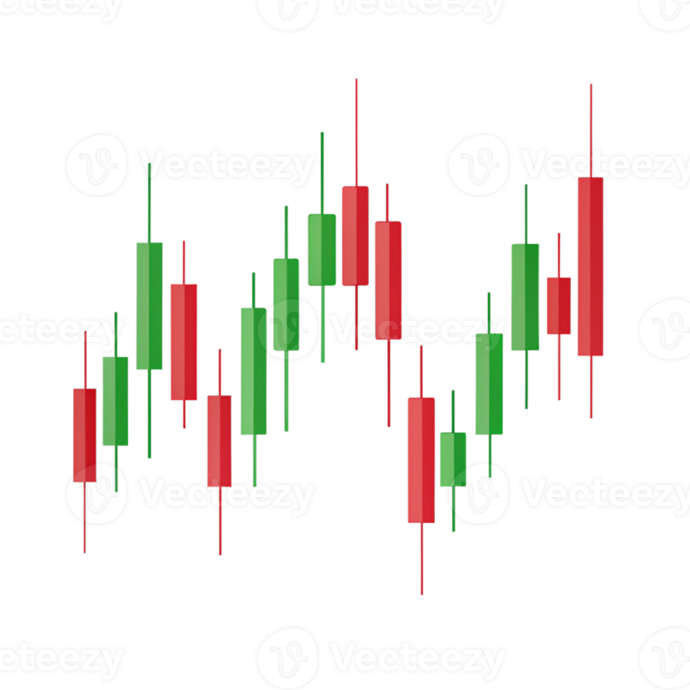 Trading red and green Candle Stick chart isolated on transparent background png