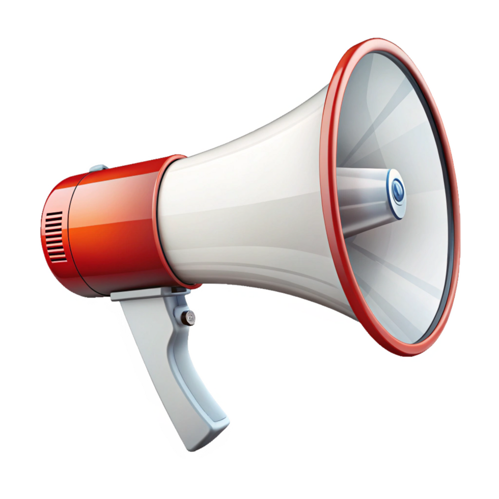 Red and white 3d Megaphone icon isolated on transparent background png