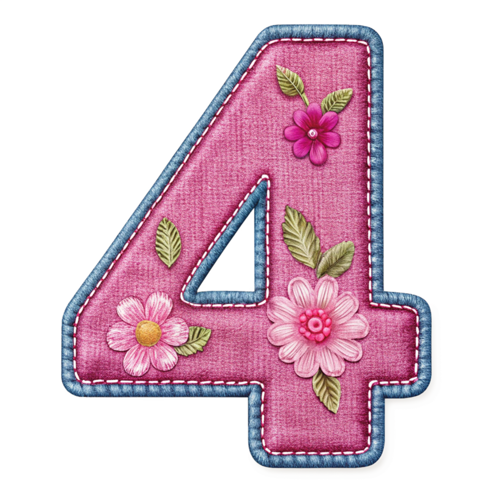 Number 4 Made of Pink Denim Floral Design png