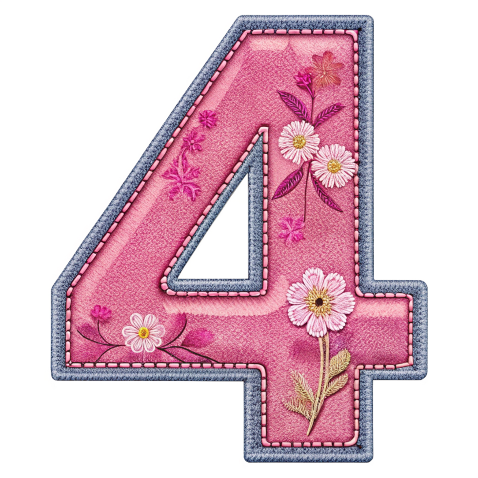 Number 4 Made of Pink Denim Floral Design transparent background png