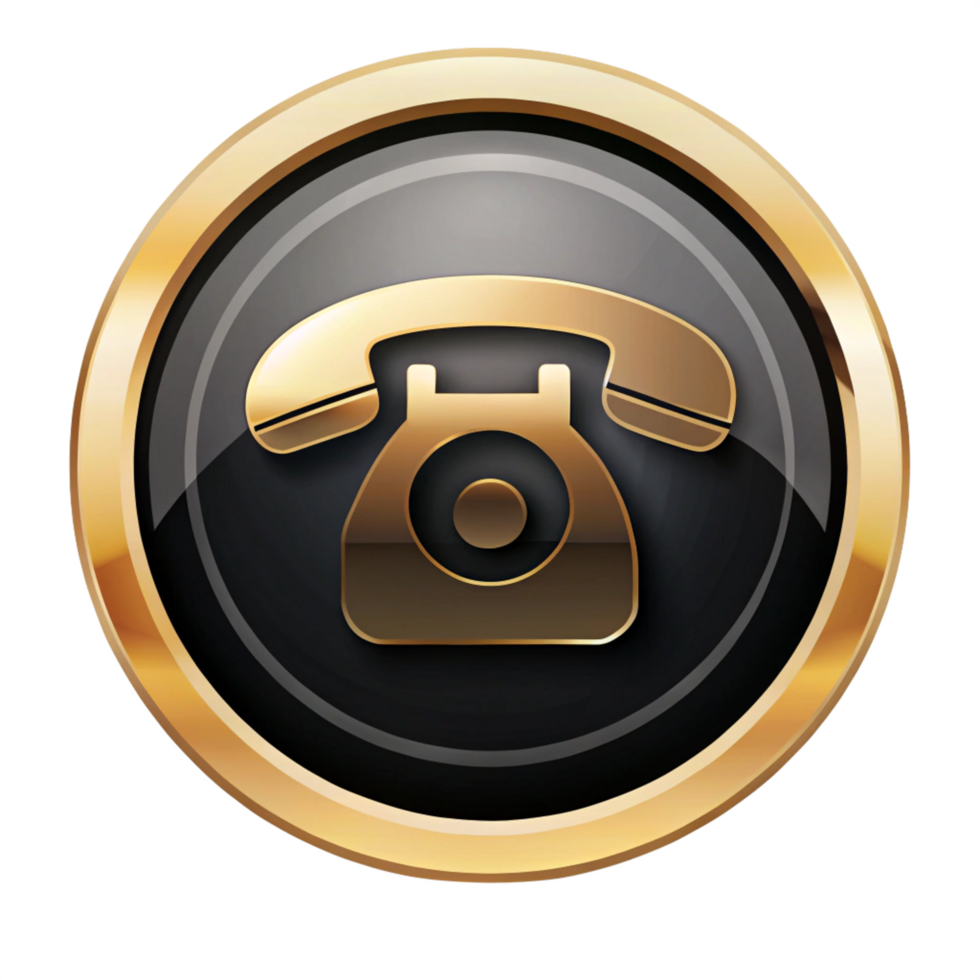 Black and Golden Phone icon button isolated on transparent background png