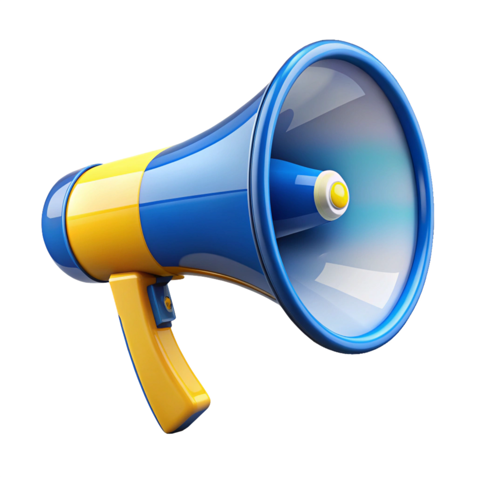 Blue and Yellow Megaphone 3d icon isolated on transparent background png