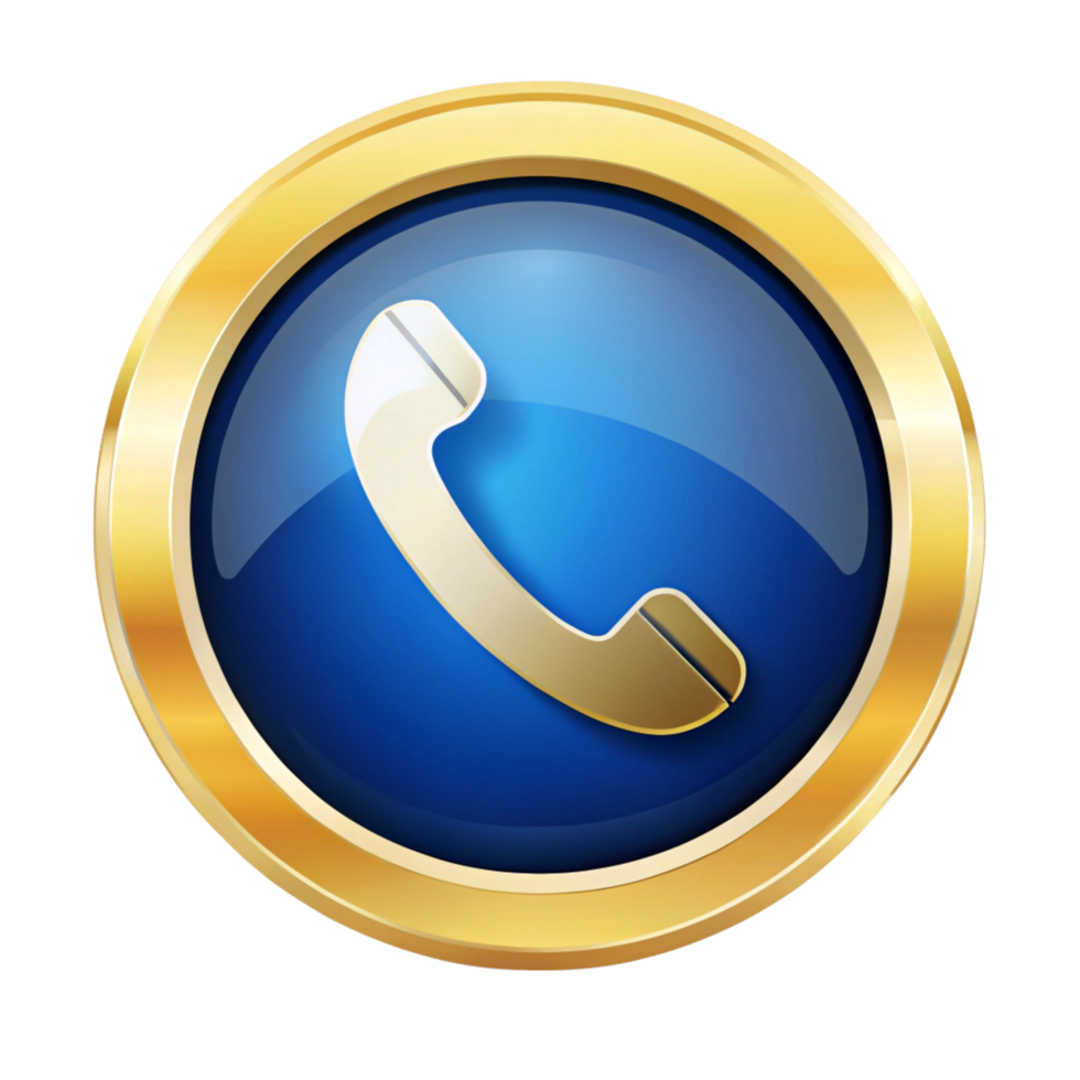 Blue and Golden Phone icon button isolated on transparent background png