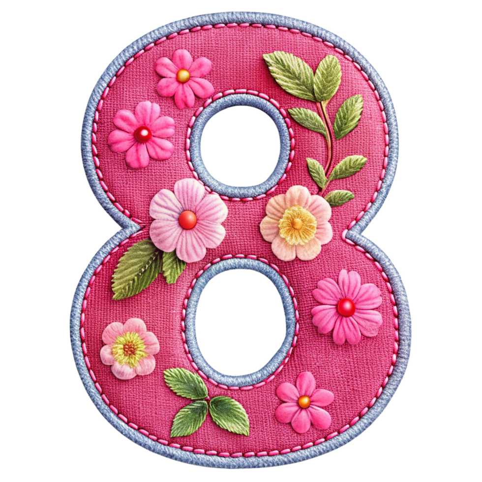 Number 9 Made of Pink Denim Floral Design 56489750 PNG