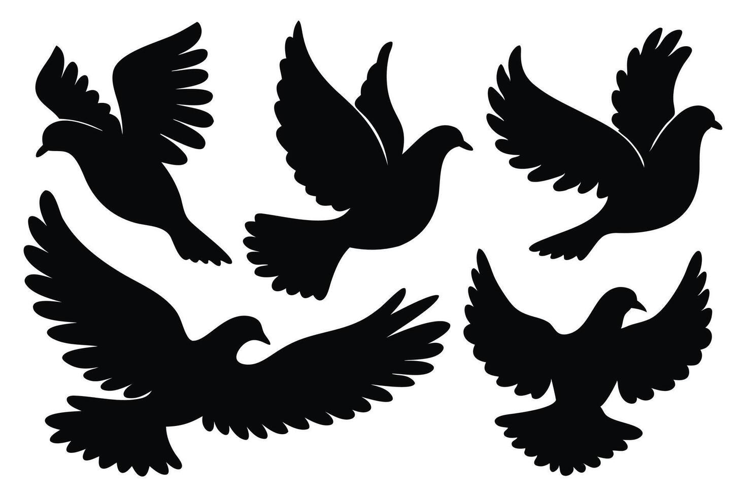 Bird dove silhouettes set isolated flat illustration on white background vector