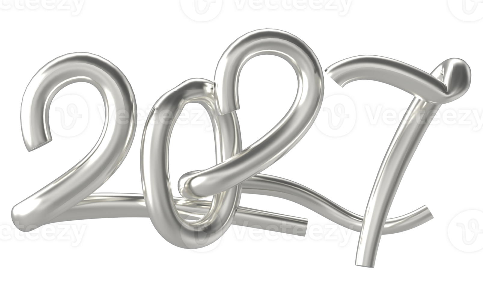 Happy New Year 2027 Line Silver 3D Render png