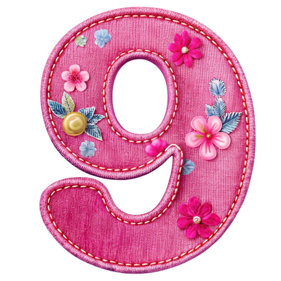 Number 9 Made of Pink Denim Floral Design png