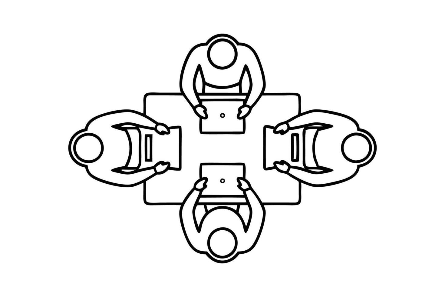 Teamwork Line art flat illustration on white background vector