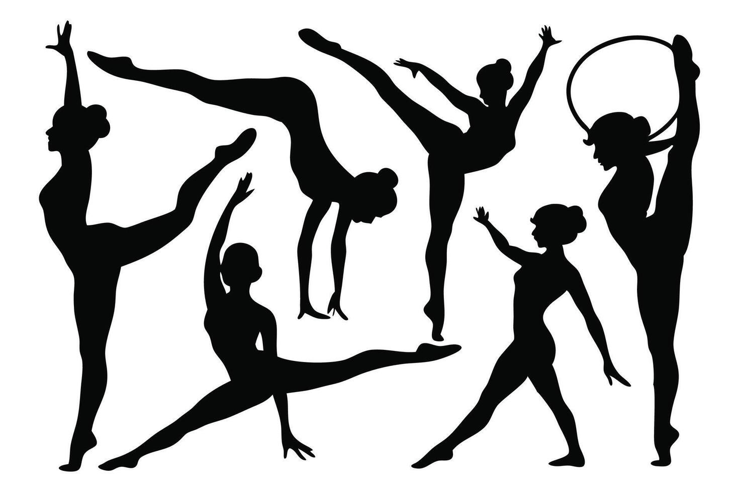 Gymnastics girl sport silhouettes set isolated flat illustration on white background. vector