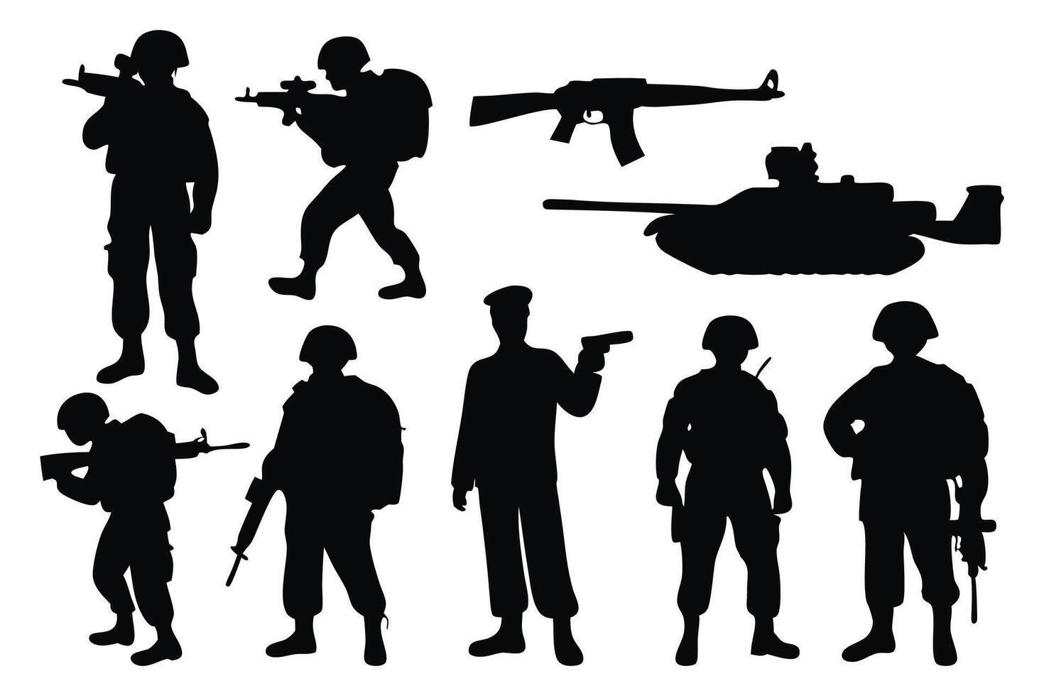 Soldier and army force silhouettes set isolated flat illustration on white background vector