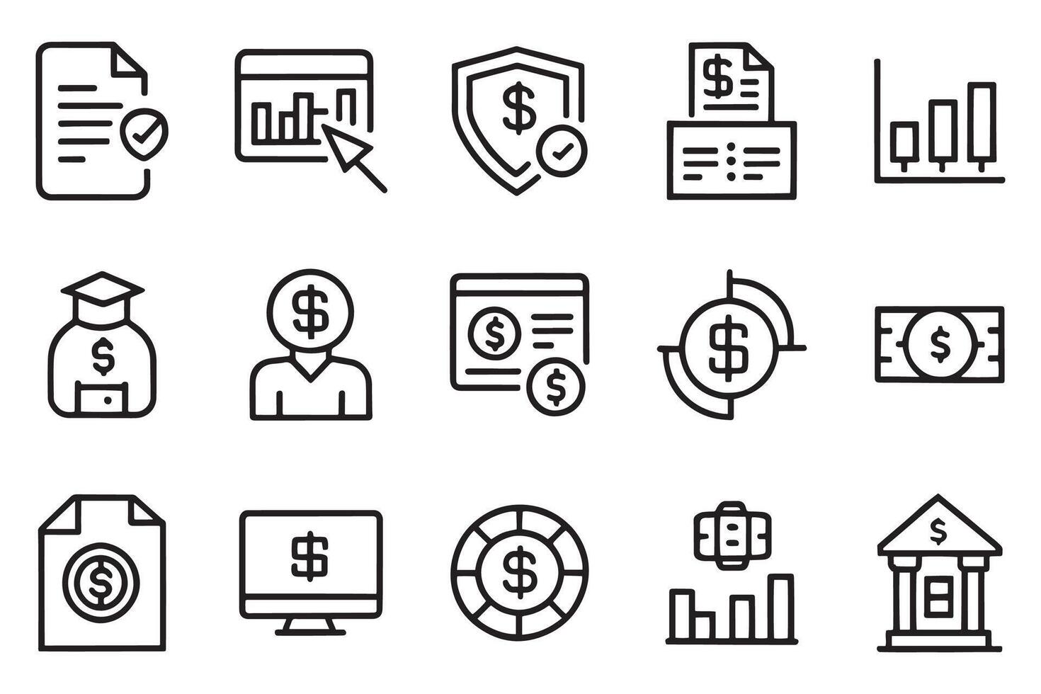 Finances, audit related editable stroke outline icon set flat illustration vector