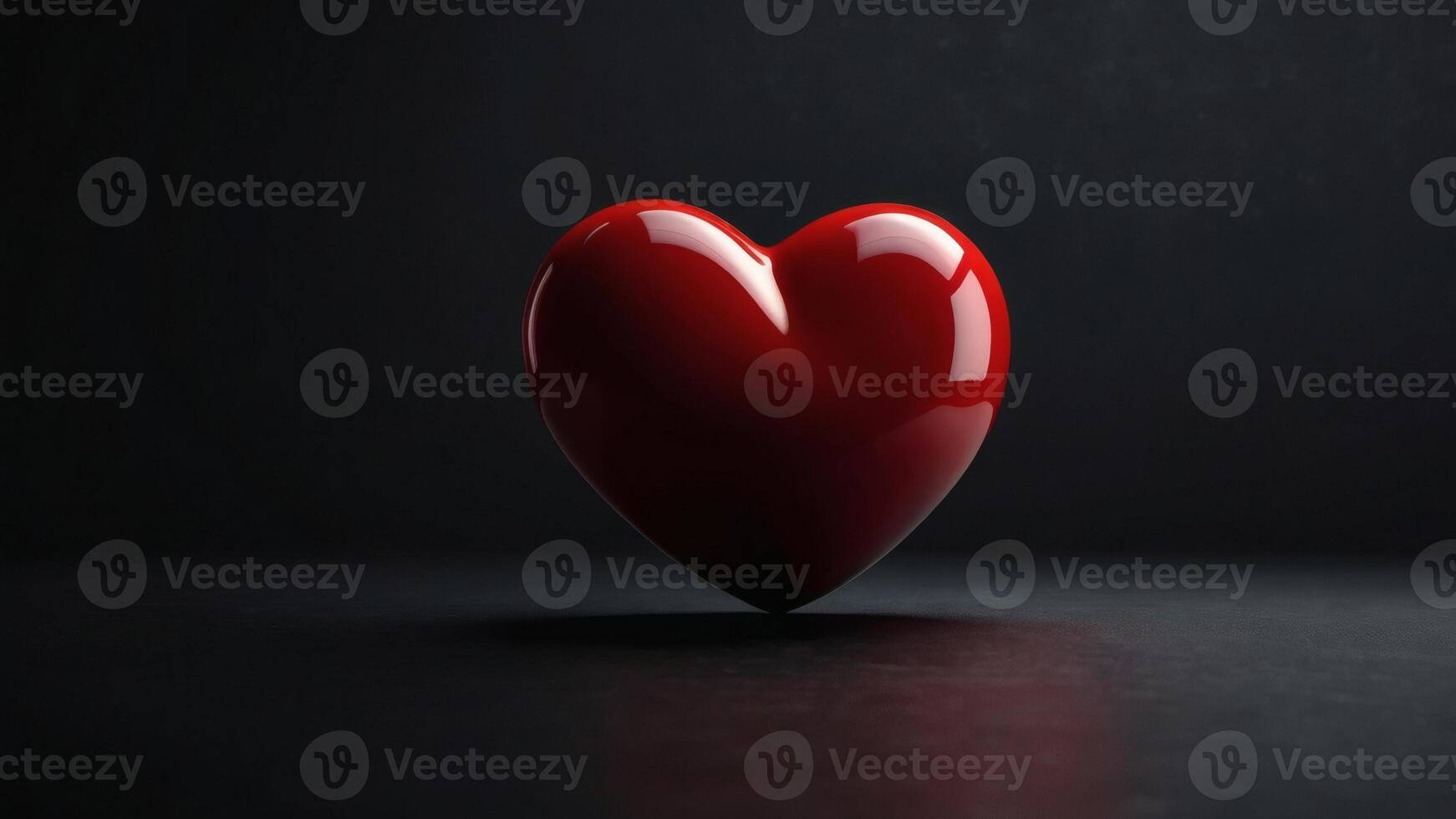 Minimalist Glossy Red Heart in Center of Deep Black Background with Soft Spotlight for a Valentines Day Design photo