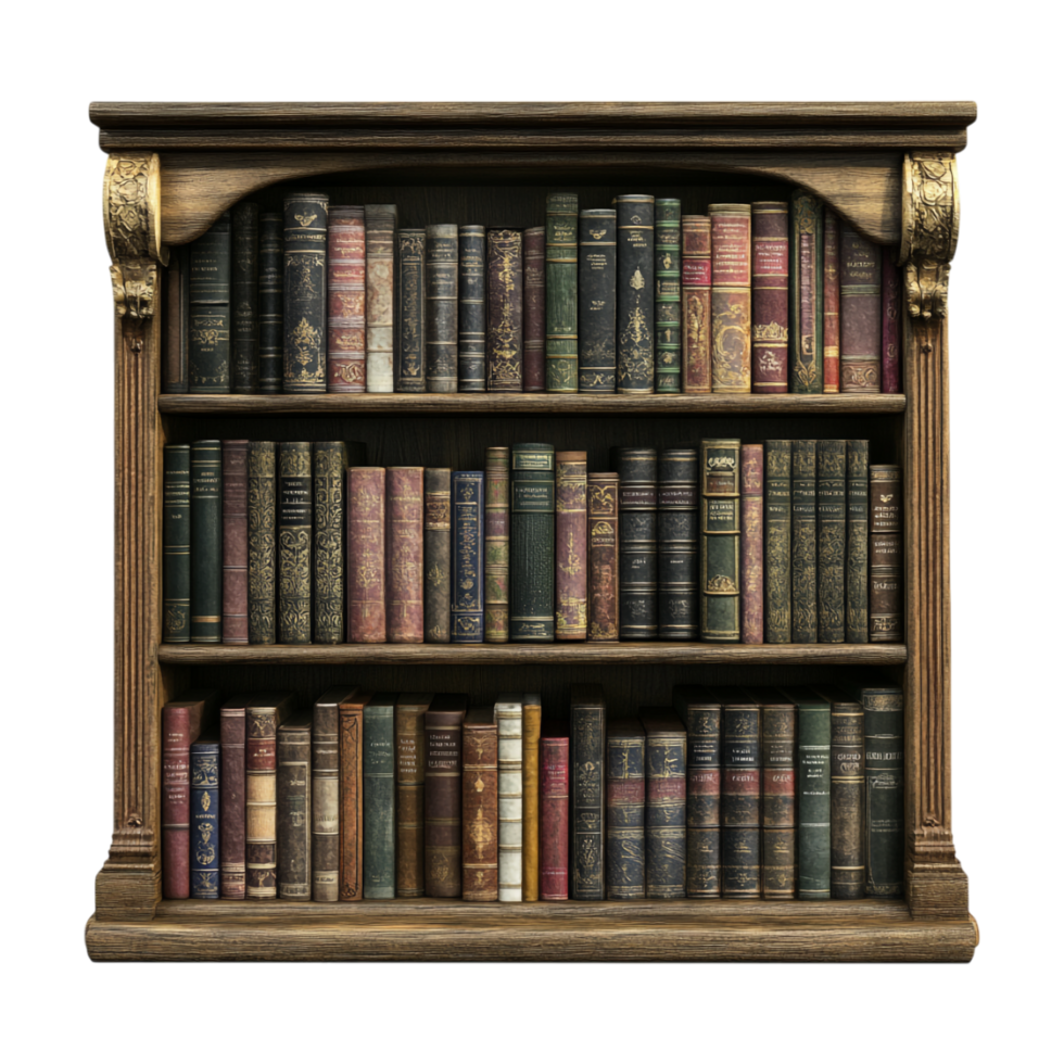 an old book shelf with books on it png