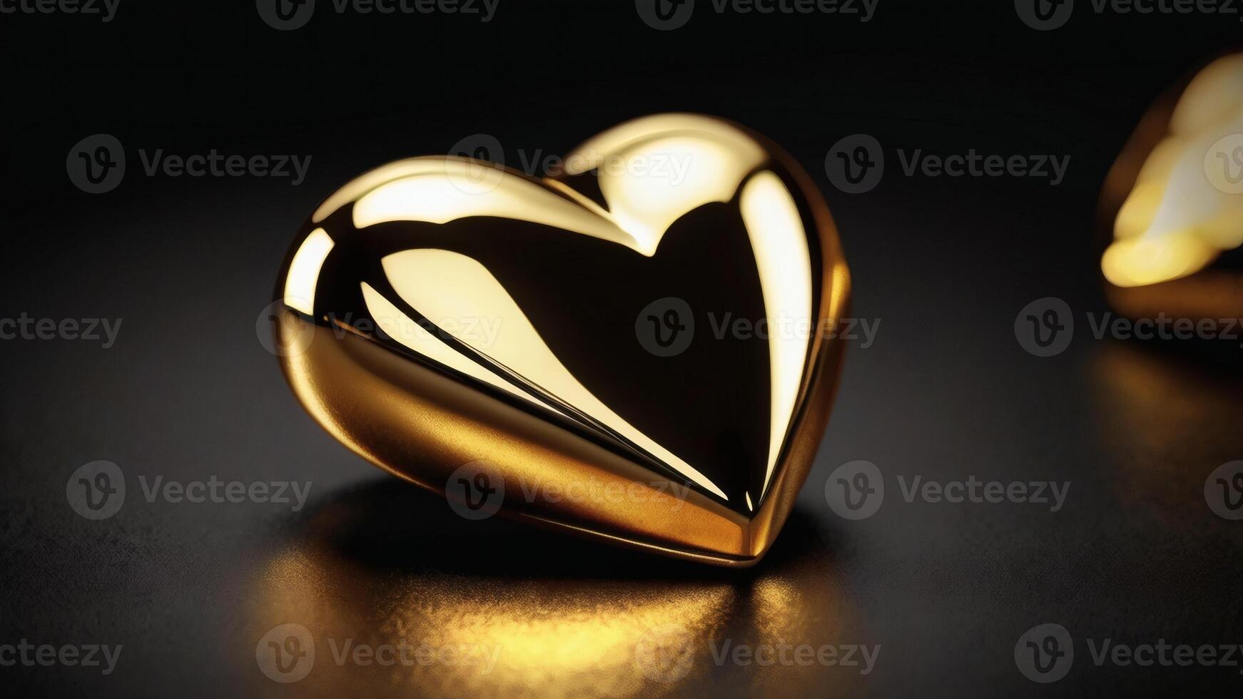Ultra-Realistic 3D Render of a Glossy Gold Heart with Radiant Reflections on a Black Velvet Background photo