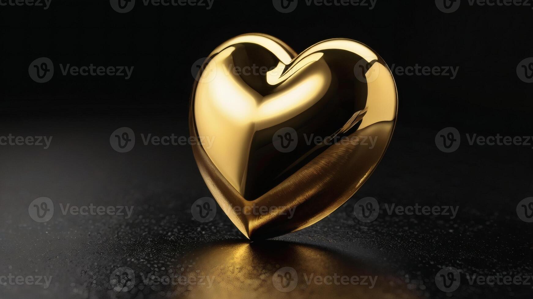 Ultra-Realistic 3D Render of a Glossy Gold Heart with Radiant Reflections on a Deep Black Velvet Background photo