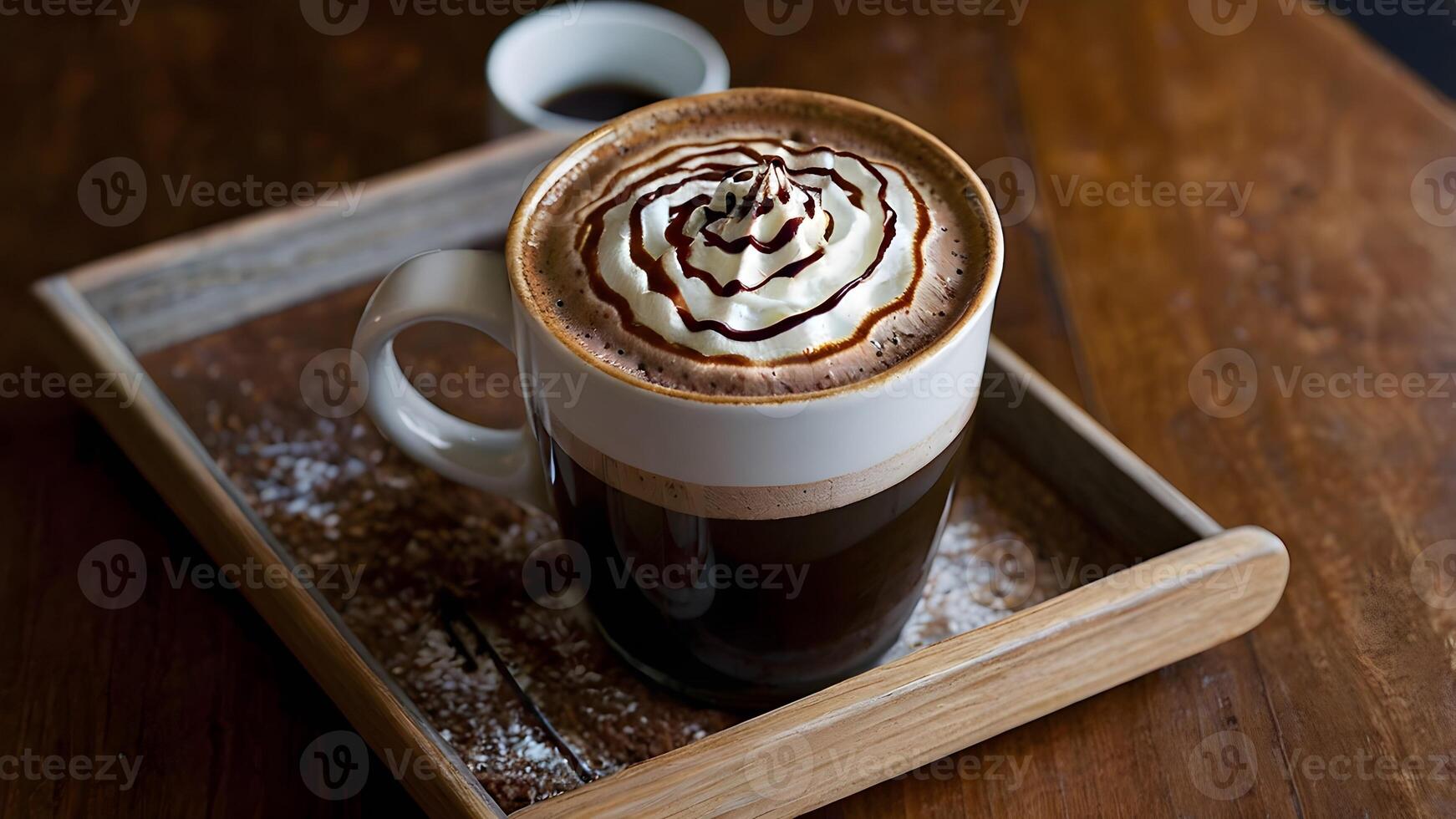Rich Mocha Coffee with Whipped Cream and Chocolate Drizzle tray photo